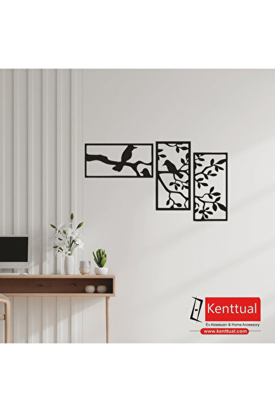 KENT Üçlü Kuş Figürlü Metal Duvar Dekoru-30x16 cm