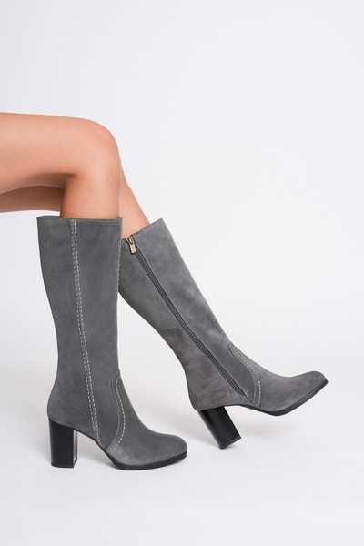 ANALİN SHOES Γυναικείες μπότες από γνήσιο δέρμα με τακούνι - Γκρι
