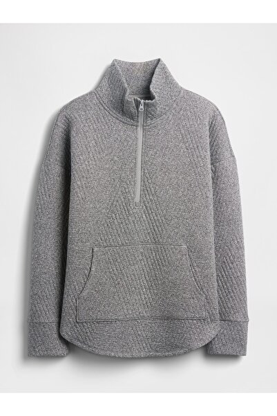 GAP Kadın Gri GapFit Quilted Jacquard Pullover Spor Üst