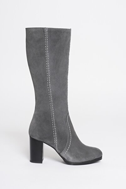 ANALİN SHOES Γυναικείες μπότες από γνήσιο δέρμα με τακούνι - Γκρι