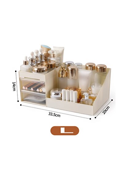 Choice علبة عرض مستحضرات تجميل L(A02) بيج، صندوق تخزين مكتبي مع أدراج شفافة، سعة كبيرة، أدوات تجميل B
