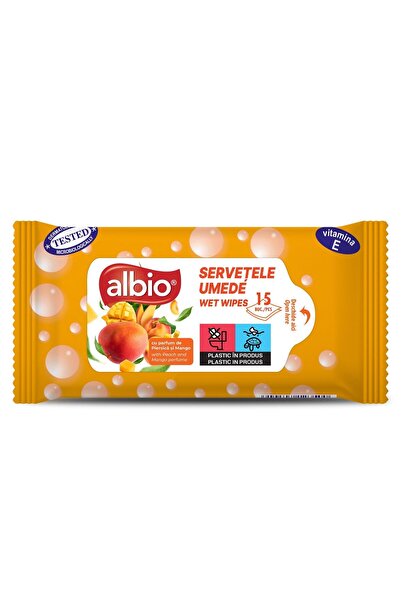 ALBİO Șervețele umede pentru mâini Albio, piersică și mango, alb, 15 buc/pachet