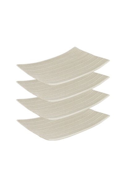 Culinaro Set of 4 ceramic plates, banana leaf type, STREET FOOD CREAM, 23.3x14.7x2.7cm