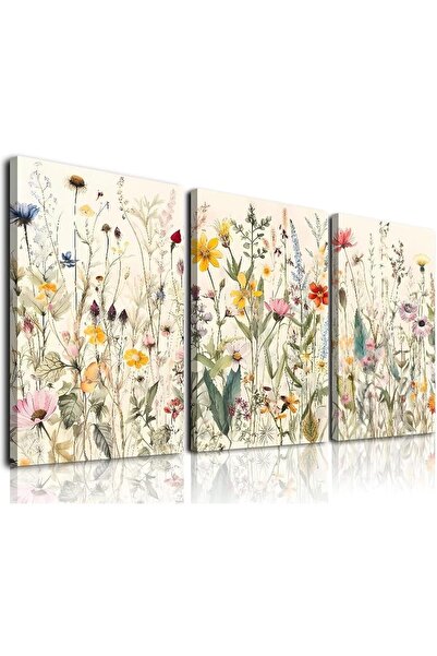 KBKBART Set of 3 Framed Wall Art Prints in Boho Style with Colorful Wildflowers