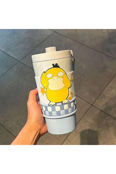 Choice 650ML psyduck Pokemon Anime Psyduck Pikachu Water Straw Cup Cartoon Cute Drink 304 Stainless Inner T