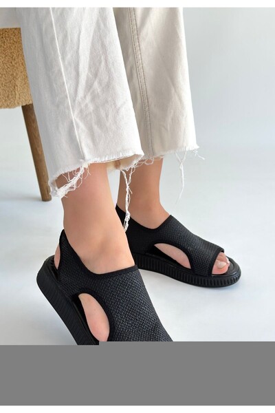 Erbilden Wayi Black Straw Skin Sandals