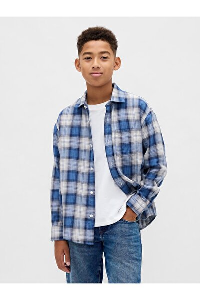 GAP Erkek Çocuk Mavi Relaxed Ekose Gömlek