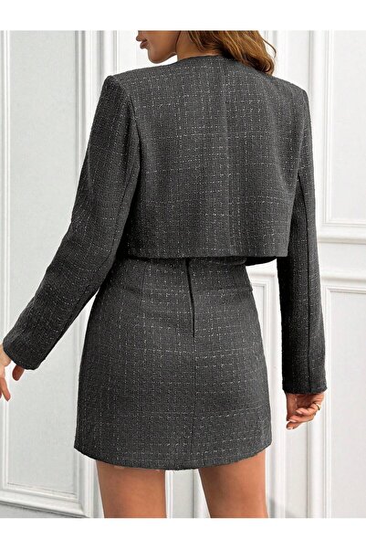 Purpleclo Gold Düğme Detaylı Tüvit Etek Ceket Takım