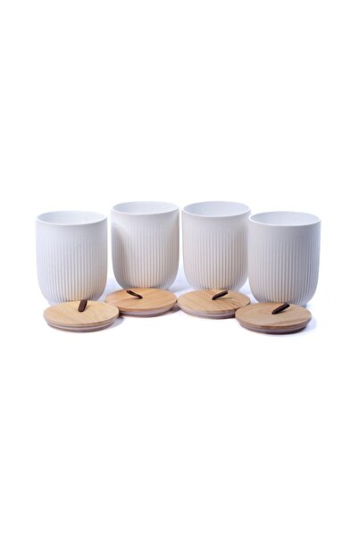 CAVO 4-piece porcelain spice jar set with wooden lid