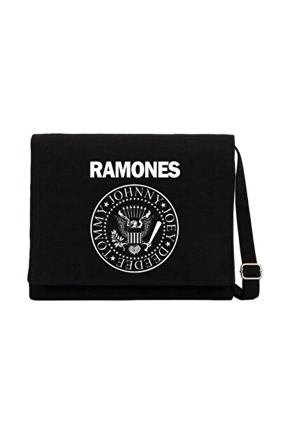 CrowsGate Τσάντα αγγελιοφόρου από μαύρο καμβά Ramones BW