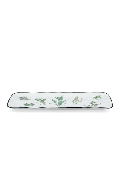 Generic Elegant Rectangular Porcelain Spa Dish, White and Green, 36 x 15.5 cm