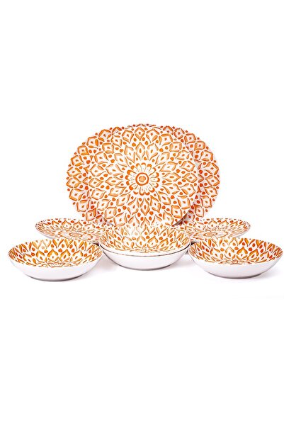 bello طقم عشاء 12 قطعة نمط برتقالي وأبيض