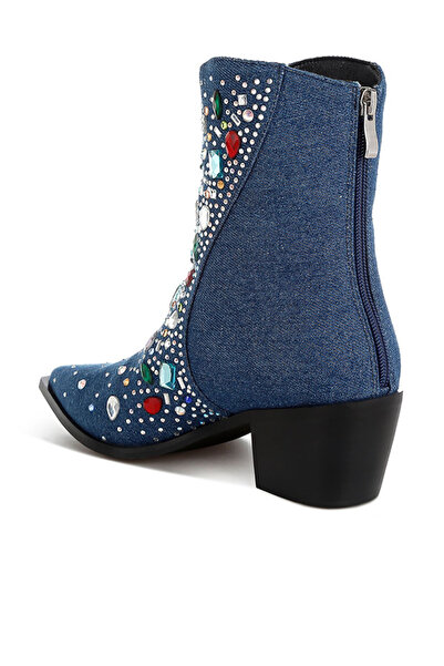 london Rag Women Multi Color Stones Embellished Boots in Dark Blue