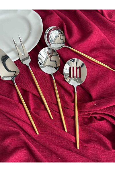 ROSSEV Almeria 24K Gold Plated 5 Piece Serving Spoon Set