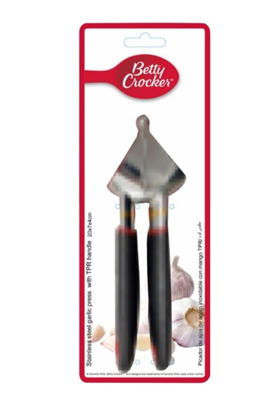 BETTY CROCKER Easy to clean stainless steel garlic press with TPR handle, multi-color