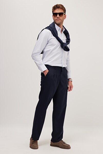 Tudors Чоловічі штани Regular Fit Класичний крій Нормальний пояс Широкі штанини Сині штани