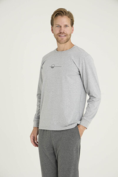 KLY Men's O-Neck Ribbed 95% Cotton Pajama Set with Stylish Design