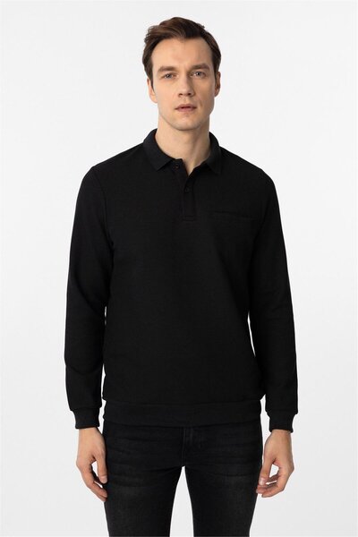 SÜVARİ Regular Kalıp Armür Desenli Uzun Kol Polo Yaka Kazak