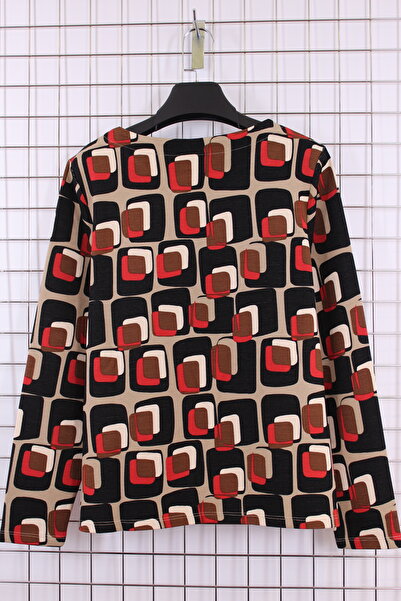 YXL COLLECTION Women's Plus Size Boat Neck Geometric Pattern Mother Blouse