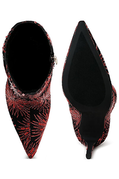london Rag Women Sequin Embellished Stiletto Boots in Red