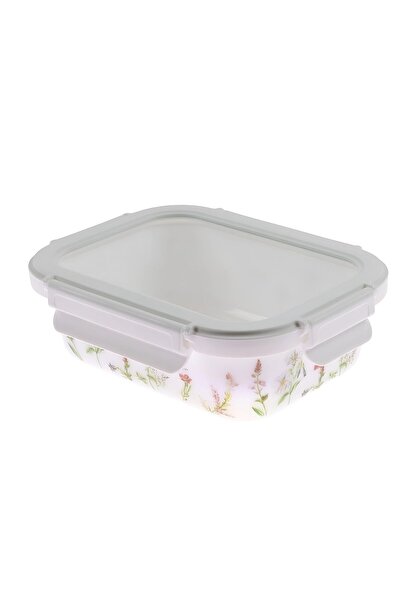 SHOPIENS Food Container, 0 RC 065-GL, Thermal Glass, Rectangular, White + Multicolor, 0.68 L
