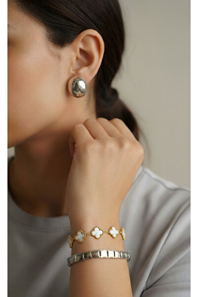 Ervalina Non Tarnish Italian Charm Bracelet Round Silver Earrings and Clover ...