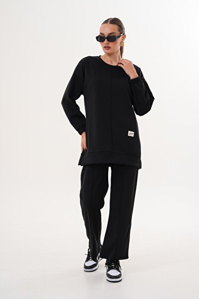 WestBound Women's Casual Crew Neck Tracksuit Set Black
