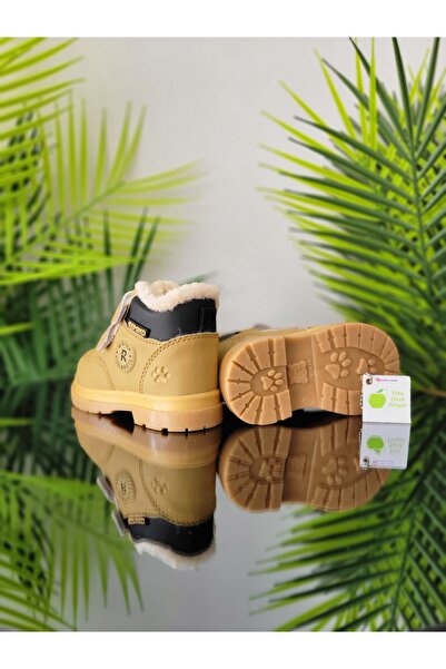 elma bebe İçi Yünlü Kürklü Kız Erkek Unisex Bebek Çocuk Yağmur Kar Kışlık Cırt Cırtlı Bot Ayakkabı