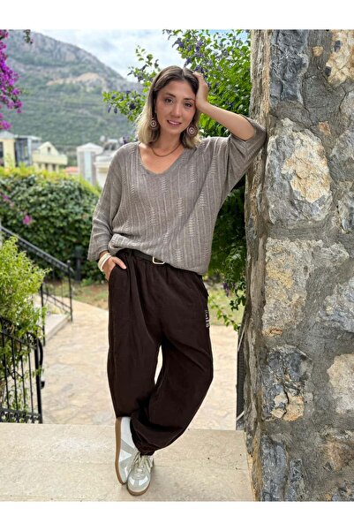 Punta Otantik Ls2203 Italian Belted Velvet Trousers Brown