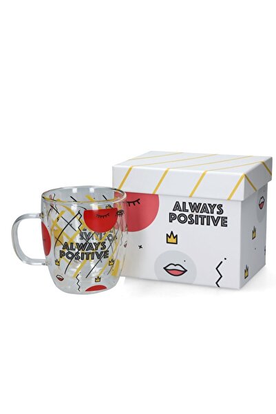 Bien Servi Always Positive Double Wall Mug with Comfort Grip, Multicolor, 330ml