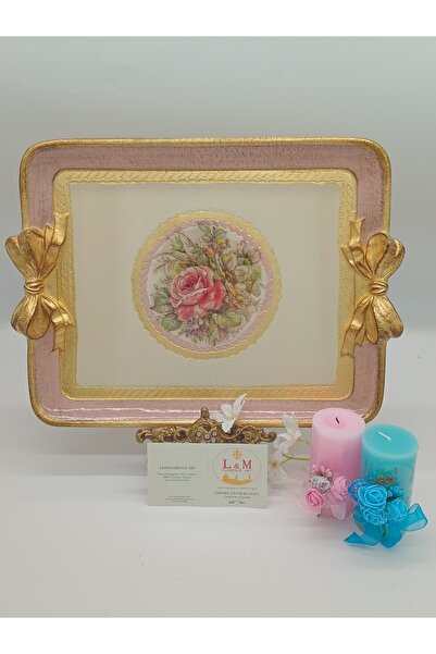 L&M FLORENCE ART صينية خشبية وردية أوتيليا إيطالية من إل آند إم