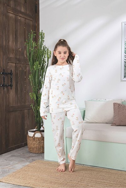 Asel Children's Bird Pattern Lycra Soft Interlock Fabric Long Sleeve Pajama Set