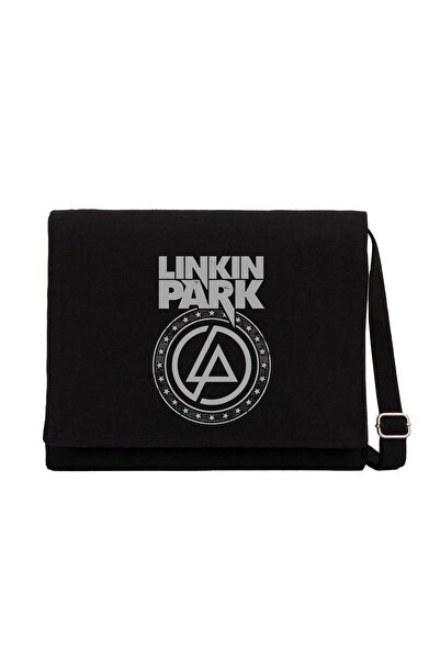 CrowsGate حقيبة ماسنجر من القماش باللون الأسود تحمل شعار لينكين بارك وستار