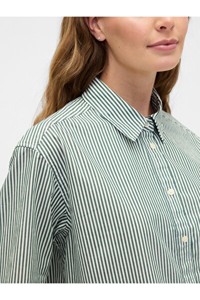 GAP Kadın Yeşil Relaxed Cropped Poplin Peplum Gömlek