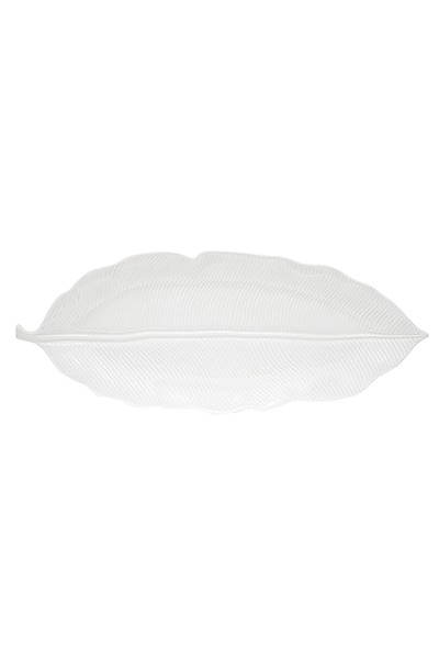 Generic Elegant Tropical Leaf Design Porcelain Serving Platter in White, 47 x 19 cm