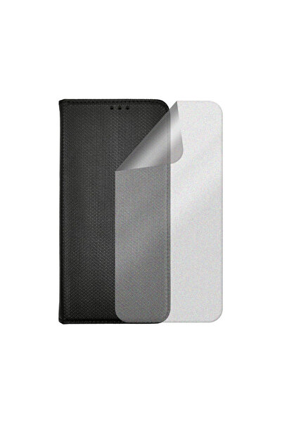 Optim Solution Set Husa Flip si Folie Silicon Matte pentru Htc 10 Lifestyle, Texture Design, Anti-Amprente, Negru