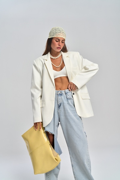 MAI STUDIOS CO. Emma Dikiş Detaylı Ekru Blazer