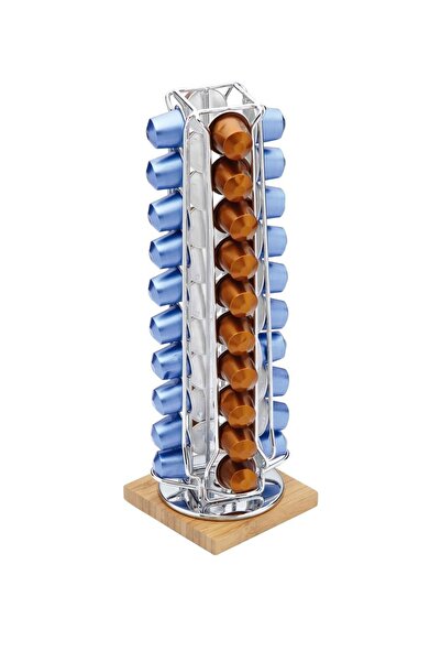 Bien Servi Durable Stainless Steel Rotating Holder for 40 Nespresso Capsules in Silver
