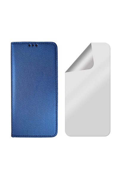 Optim Solution Set Husa Flip si Folie Silicon Clear pentru Honor Magic 5 Pro, Texture Design, Albastru