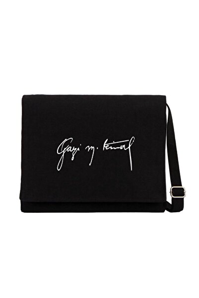 CrowsGate Τσάντα Messenger από μαύρο καμβά με υπογραφή του Γκάζι Μουστάφα Κεμάλ