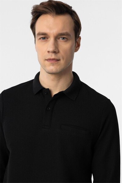 SÜVARİ Regular Kalıp Armür Desenli Uzun Kol Polo Yaka Kazak