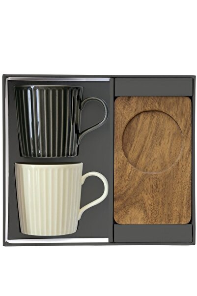 Generic طقم أكواب وصحون آمن للاستخدام في الميكروويف وغسالة الأطباق مكون من 4 قطع أبيض وأسود 380مل