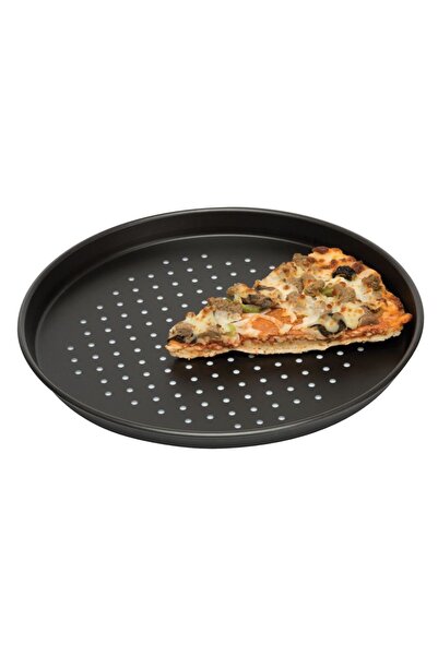 Generic صينية بيتزا مثقبة مقاومة للحرارة وغير لاصقة باللون الأسود مقاس 28 × 3 سم