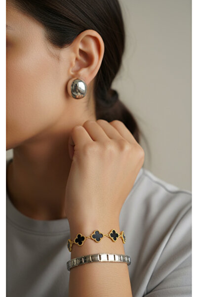 Ervalina Non Tarnish Italian Charm Bracelet Round Silver Earrings and Clover ...