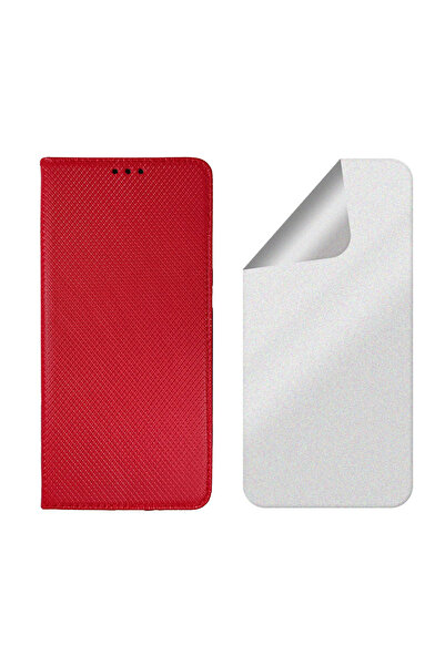 Optim Solution Set Husa Flip si Folie Silicon Matte pentru Honor Magic 5 Pro, Texture Design, Anti-Amprente, Rosu