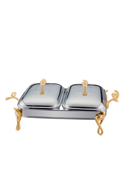 Amefa Durable and easy to clean double food warmer with silver and gold lid 3 light