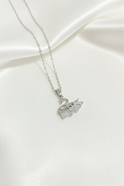 özgül takı ve tasarım Stainless Steel Silver Color Zircon Stone Swan Women's Necklace – Elegant Minimal Jewelry