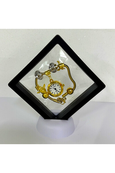 velve Elegant Gold VSH watch with pendant, Murano beads and adjustable bracelet, Black