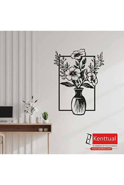 KENT Vazo Çiçek Lazer Kesim Metal Duvar Dekoru-35x22 cm