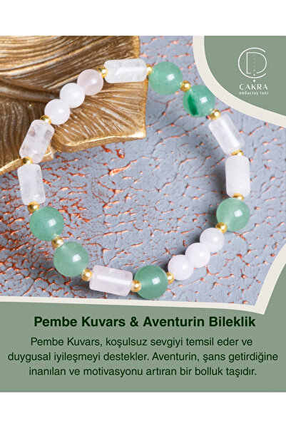 ÇAKRA DOĞAL TAŞ Pembe Kuvars & Aventurin Bileklik